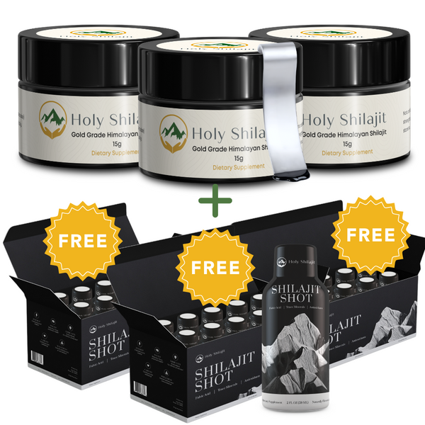 Power Bundle: 30x Shilajit Shots & 3x Shilajit Resin Jars